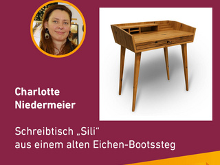 Die Gute Form 2024: Charlotte Niedermeier, Schreibtisch "Sili" aus einem alten Eichen-Bootssteg